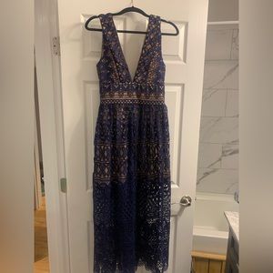 Navy lace double V maxi dress